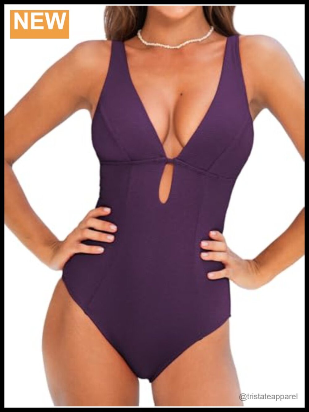 One Piece Swimsuit Deep V Bathing Suit Ring Back